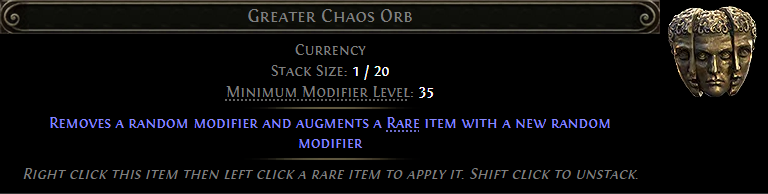 MMOJUGG Path of Exile 2 Greater Chaos Orb * 10 Details View of Item Function and Use